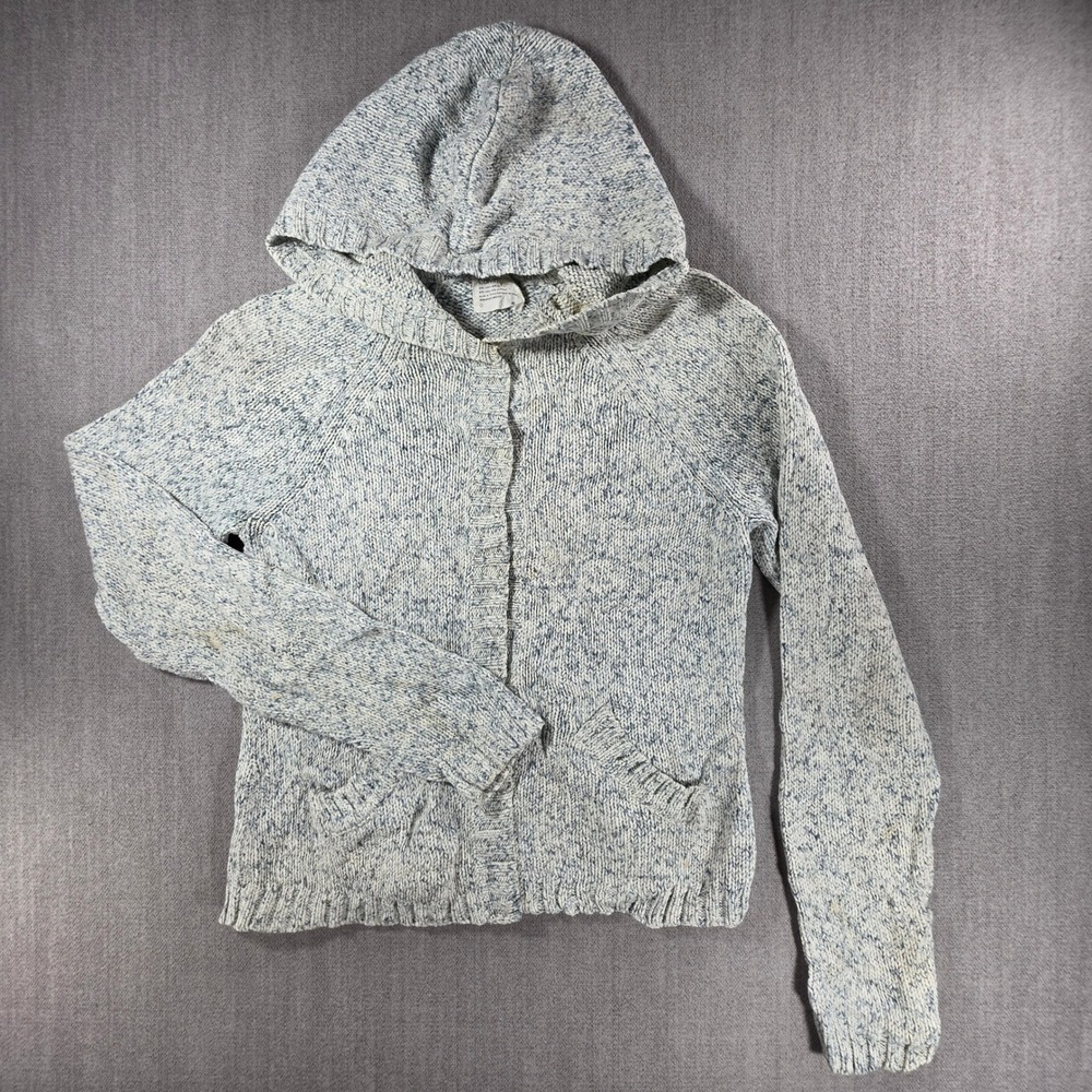 Calvin Klein Cardigan Women M Gray Marled Knit Hooded Snap Front Sweater